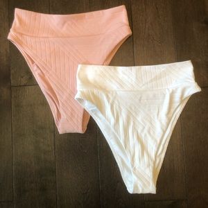 Ribbed high waisted/high cut cheeky bikini bottoms
